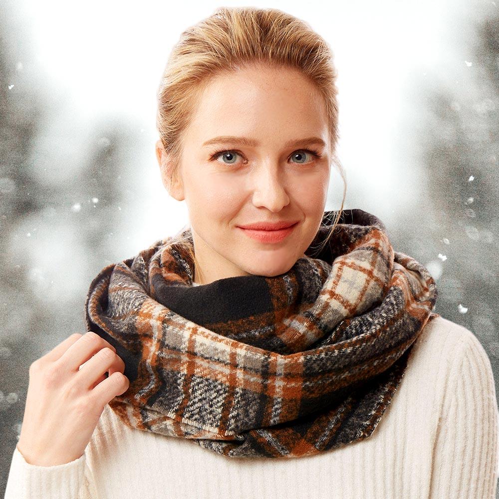 Black Plaid Check Infinity Scarf