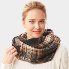 Load image into Gallery viewer, Black Plaid Check Infinity Scarf
