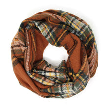 Load image into Gallery viewer, Brown Plaid Check Infinity Scarf
