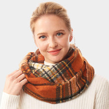 Load image into Gallery viewer, Brown Plaid Check Infinity Scarf
