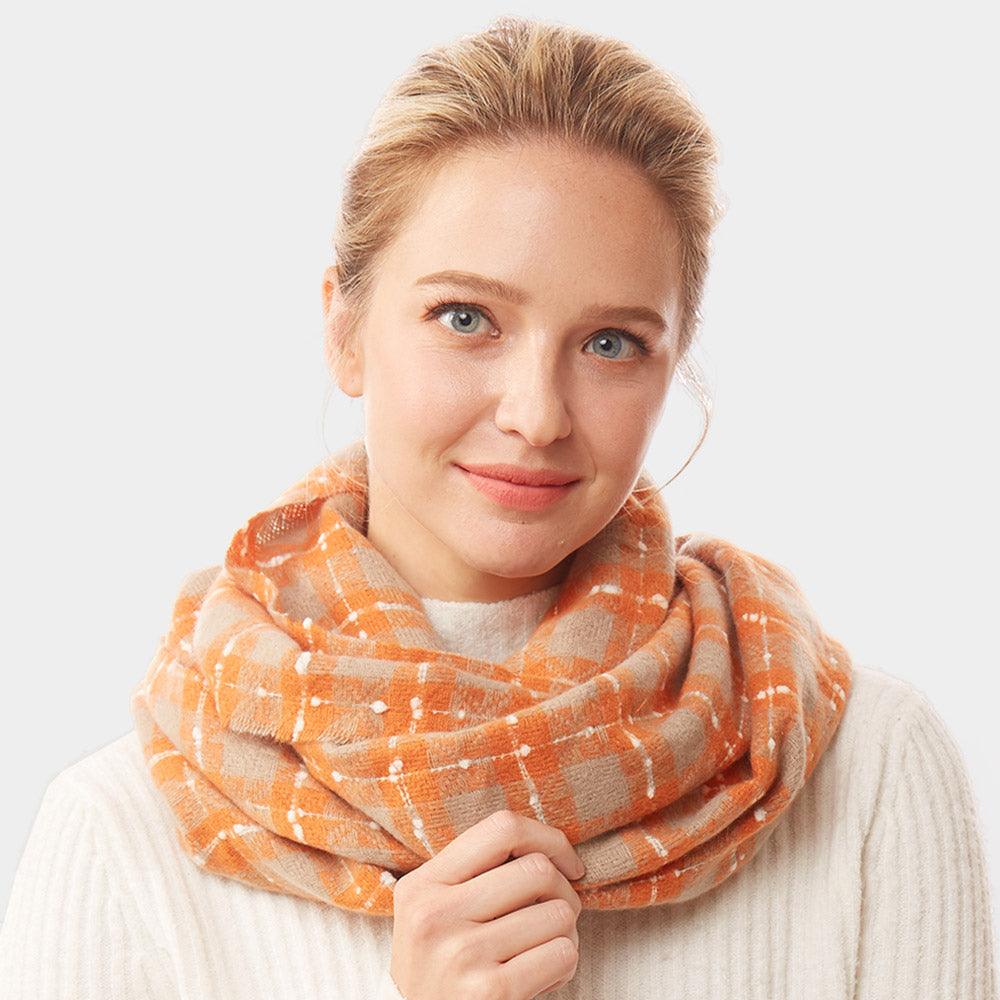 Beige Plaid Check Infinity Super Soft Scarf