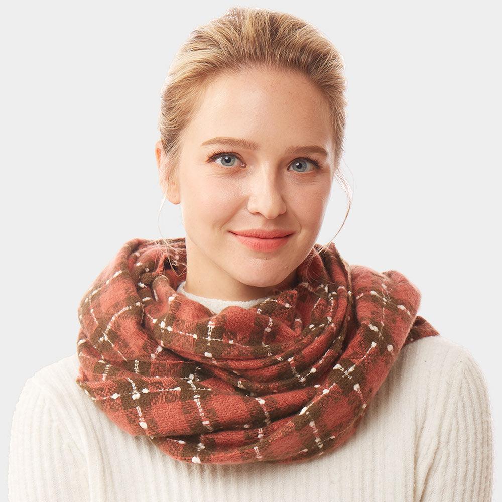 Burgundy Plaid Check Infinity Super Soft Scarf