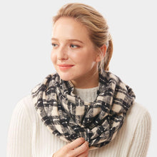 Load image into Gallery viewer, Black Plaid Check Infinity Super Soft Scarf
