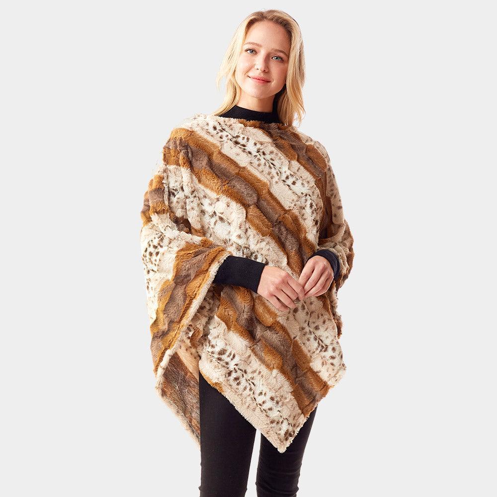 Beige Animal Patterned Faux Fur Soft Poncho - Jewelry Store by Erik Rayo