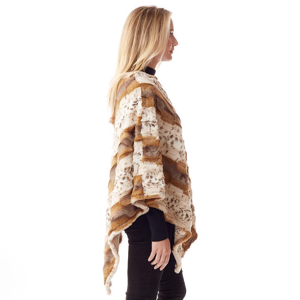 Beige Animal Patterned Faux Fur Soft Poncho - Jewelry Store by Erik Rayo