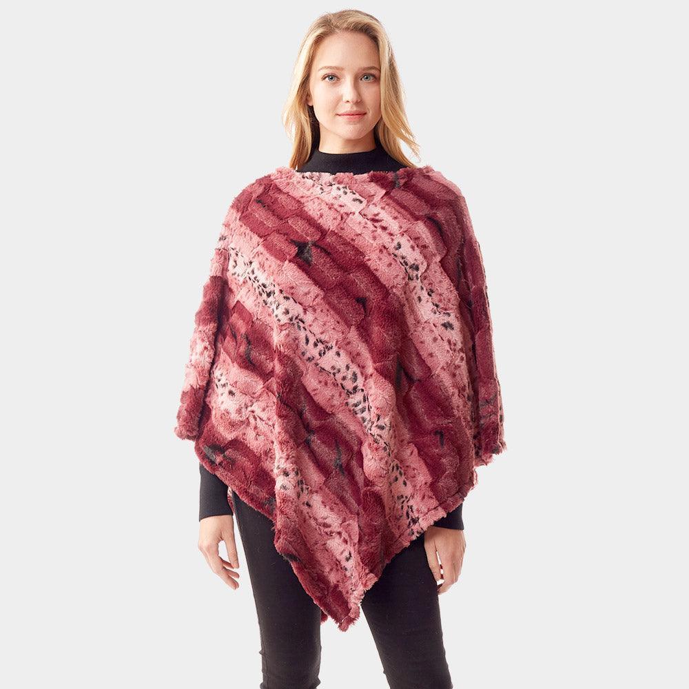 Burgundy Animal Patterned Faux Fur Soft Poncho - Jewelry Store by Erik Rayo