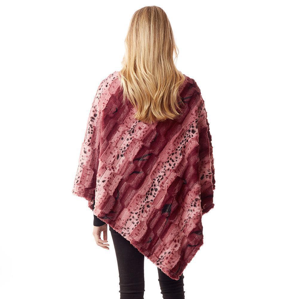 Burgundy Animal Patterned Faux Fur Soft Poncho - Jewelry Store by Erik Rayo