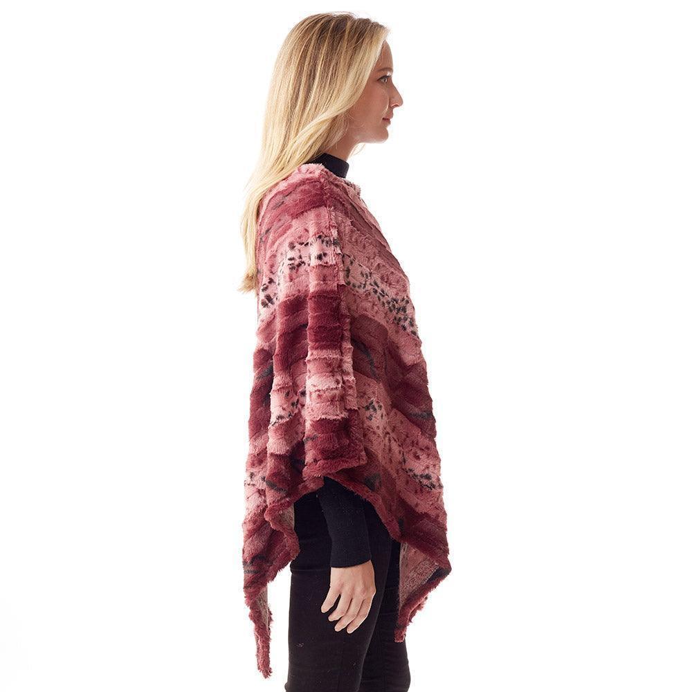 Burgundy Animal Patterned Faux Fur Soft Poncho - Jewelry Store by Erik Rayo
