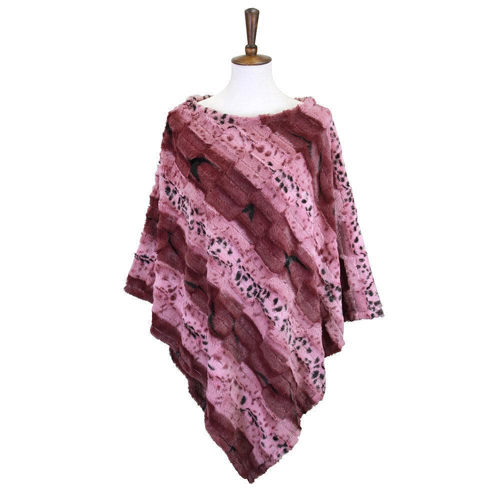 Burgundy Animal Patterned Faux Fur Soft Poncho - Jewelry Store by Erik Rayo