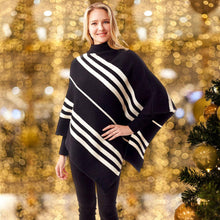 Load image into Gallery viewer, Black Vertical Striped Turtle Neck Poncho
