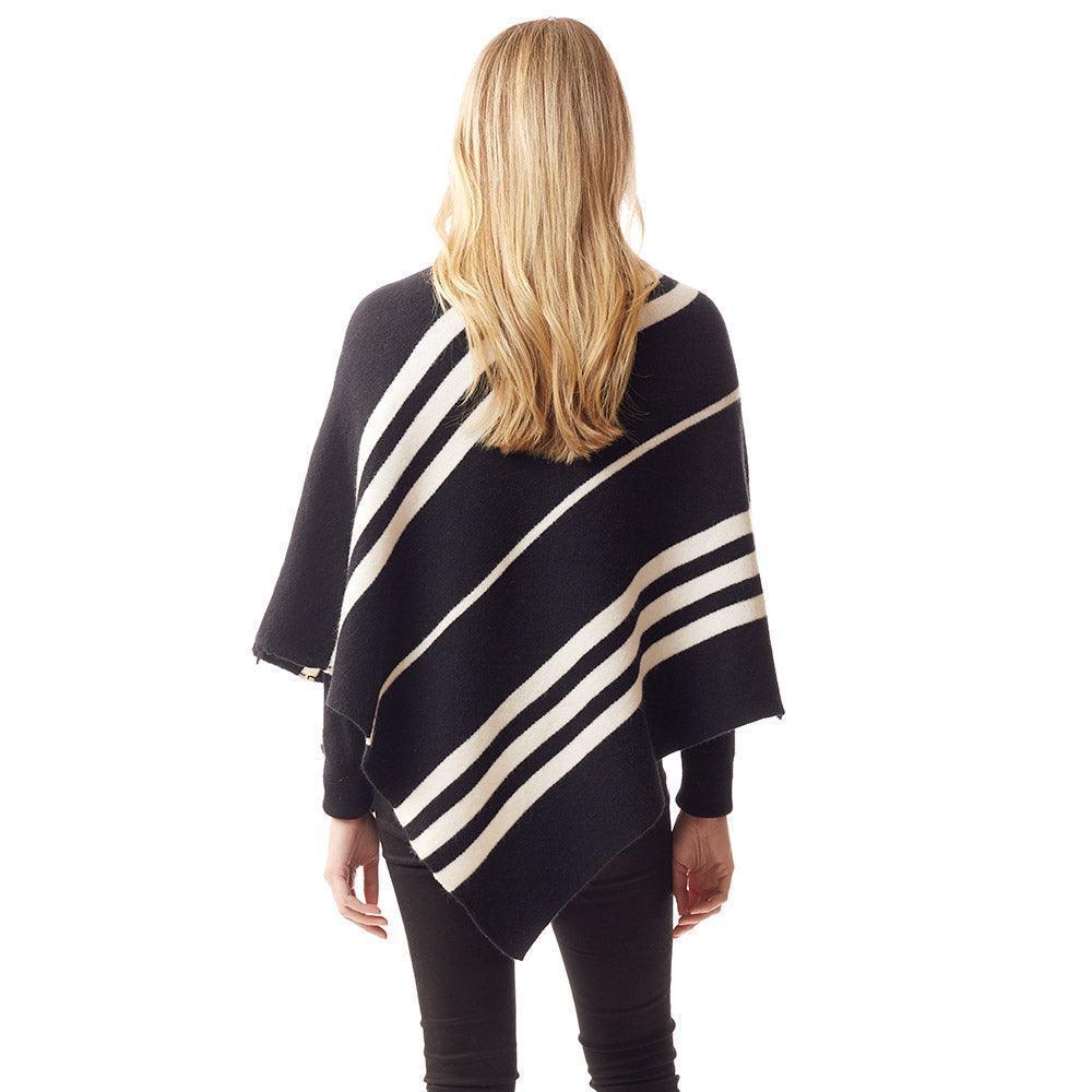 Black Vertical Striped Turtle Neck Poncho - Jewelry Store by Erik Rayo