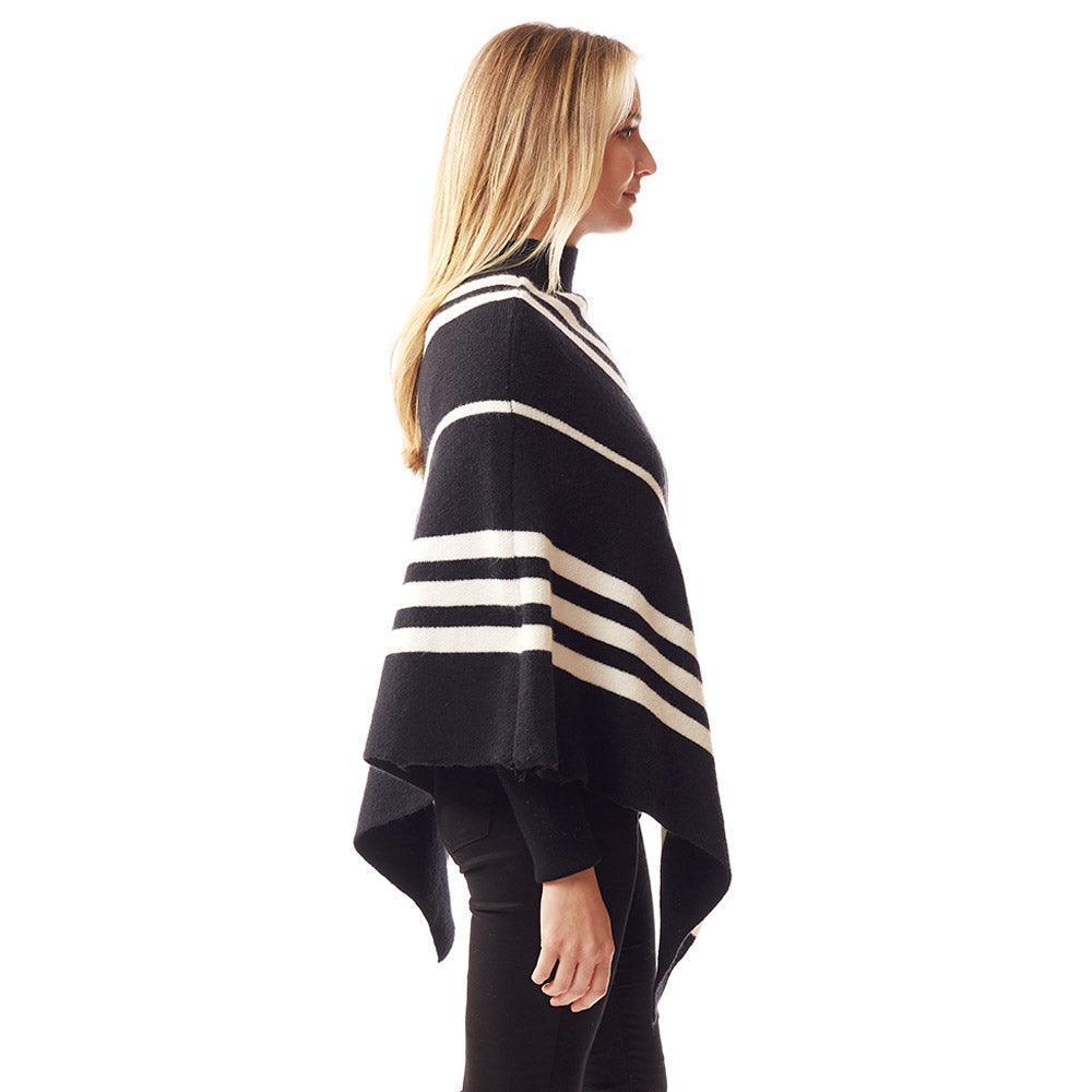 Black Vertical Striped Turtle Neck Poncho - Jewelry Store by Erik Rayo