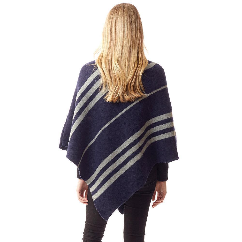 Navy Vertical Striped Turtle Neck Poncho - Jewelry Store by Erik Rayo