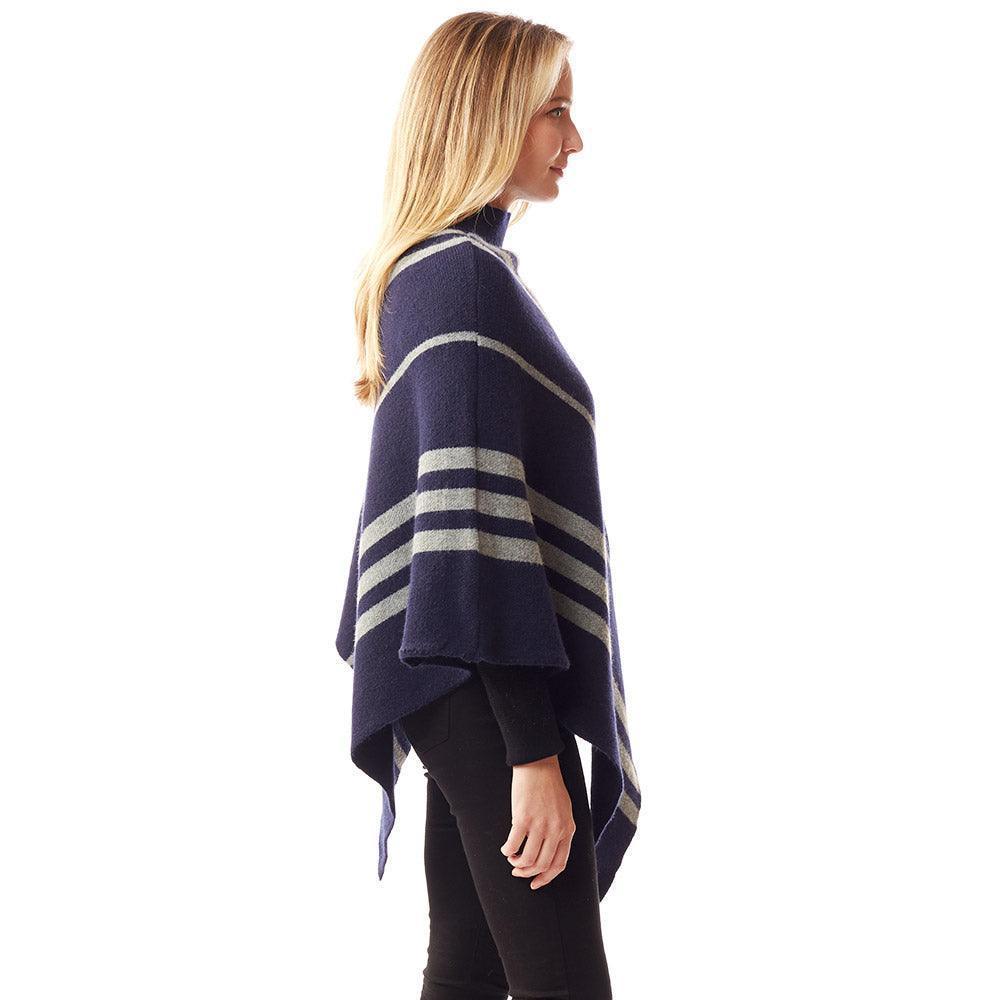 Navy Vertical Striped Turtle Neck Poncho - Jewelry Store by Erik Rayo