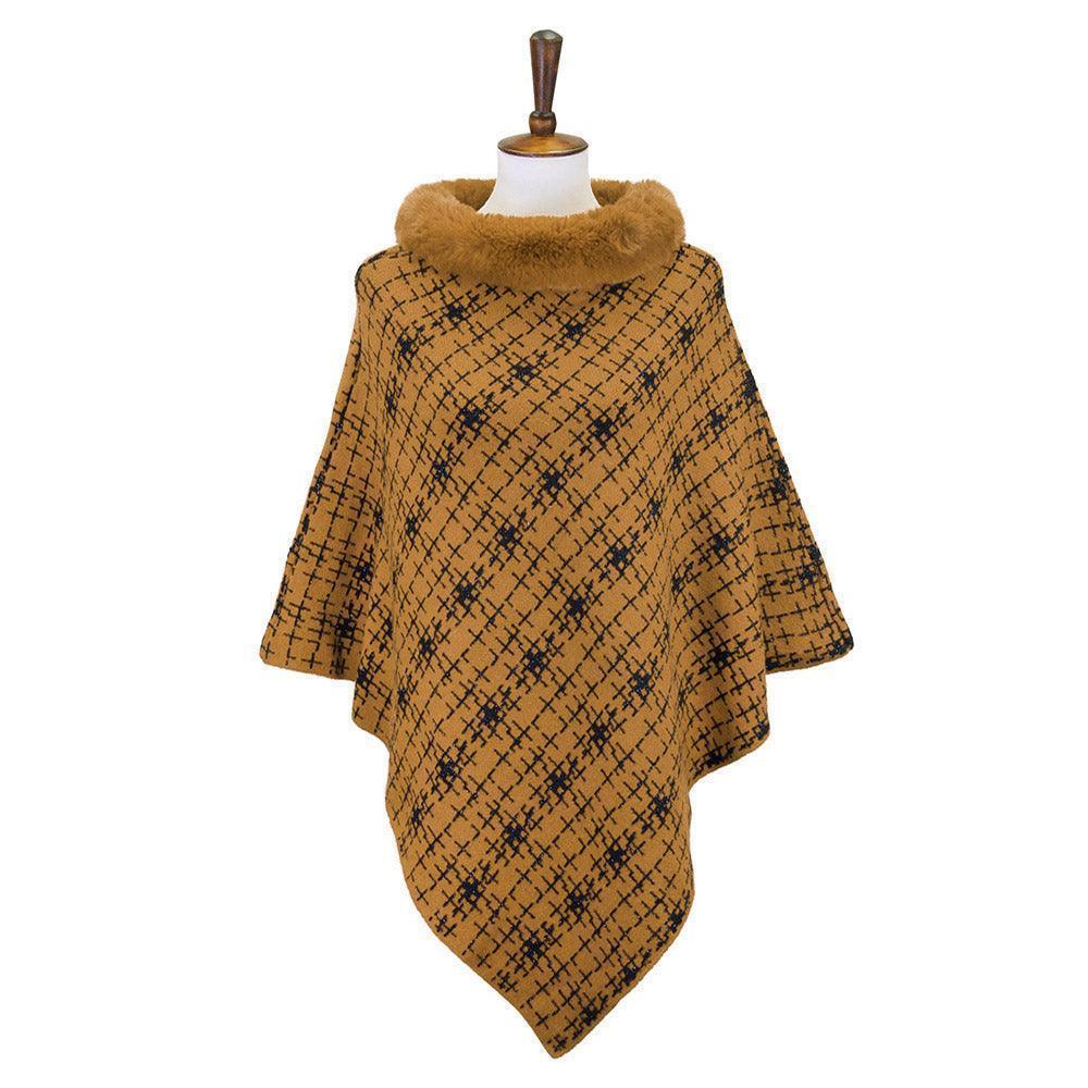 Mustard Patterned Faux Fur Collar Poncho - Jewelry Store by Erik Rayo
