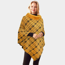 Load image into Gallery viewer, Mustard Patterned Faux Fur Collar Poncho
