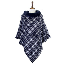 Load image into Gallery viewer, Navy Patterned Faux Fur Collar Poncho
