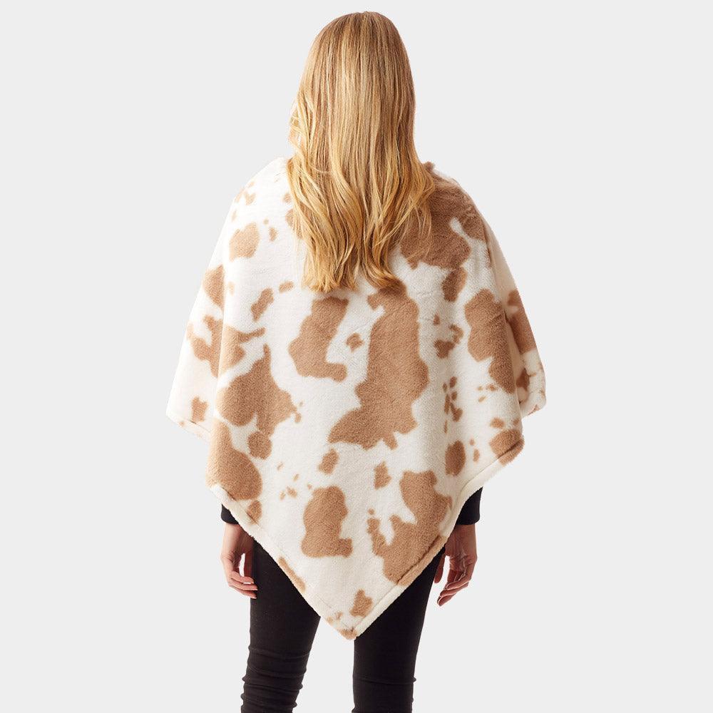 Beige Cow Patterned Soft Faux Fur Poncho - Jewelry Store by Erik Rayo