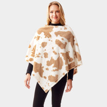 Load image into Gallery viewer, Beige Cow Patterned Soft Faux Fur Poncho
