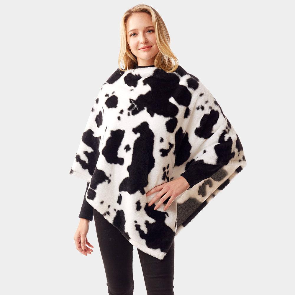 Black Cow Patterned Soft Faux Fur Poncho - Jewelry Store by Erik Rayo