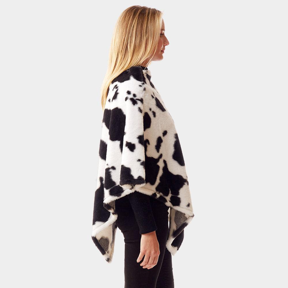 Black Cow Patterned Soft Faux Fur Poncho - Jewelry Store by Erik Rayo