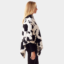 Load image into Gallery viewer, Black Cow Patterned Soft Faux Fur Poncho
