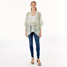 Load image into Gallery viewer, Mint Paisley Patterned Sheer Ruffle Sleeves Cover Up Kimono Poncho
