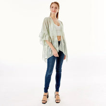 Load image into Gallery viewer, Mint Paisley Patterned Sheer Ruffle Sleeves Cover Up Kimono Poncho
