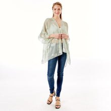 Load image into Gallery viewer, Mint Paisley Patterned Sheer Ruffle Sleeves Cover Up Kimono Poncho
