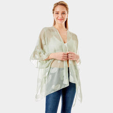 Load image into Gallery viewer, Mint Paisley Patterned Sheer Ruffle Sleeves Cover Up Kimono Poncho
