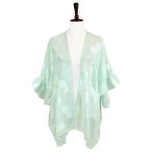 Load image into Gallery viewer, Mint Paisley Patterned Sheer Ruffle Sleeves Cover Up Kimono Poncho
