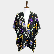 Load image into Gallery viewer, Black Flower Printed Cover Up Kimono Poncho
