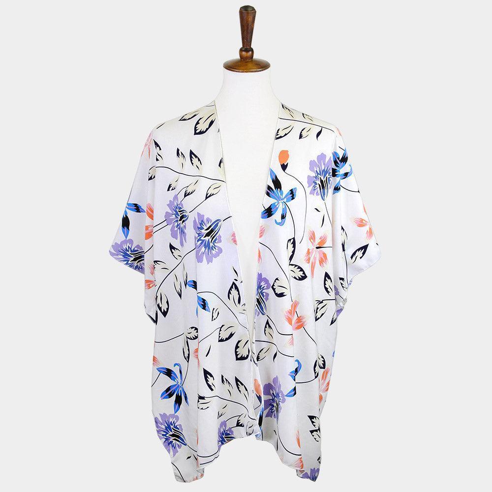 Ivory Flower Printed Cover Up Kimono Poncho - Jewelry Store by Erik Rayo