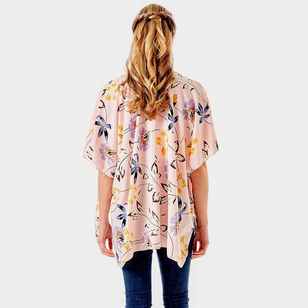 Pink Flower Printed Cover Up Kimono Poncho - Jewelry Store by Erik Rayo