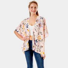 Load image into Gallery viewer, Pink Flower Printed Cover Up Kimono Poncho
