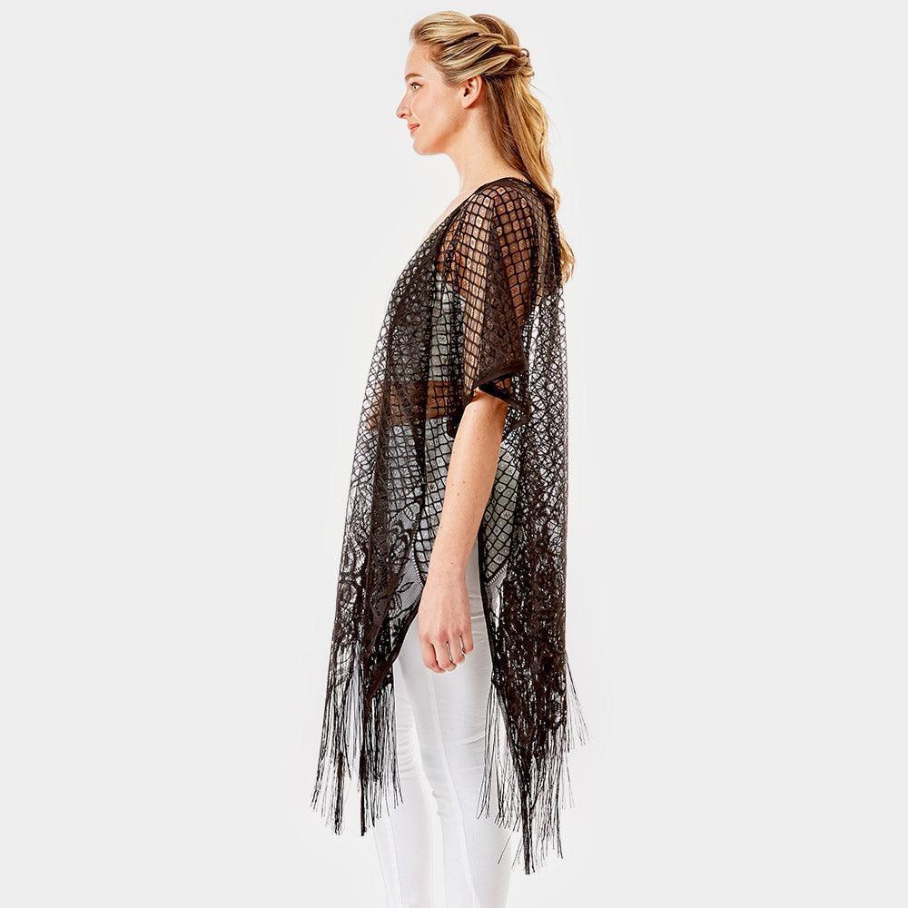 Black Heart Pattern Detailed Crochet Lace Cover Up Poncho - Jewelry Store by Erik Rayo