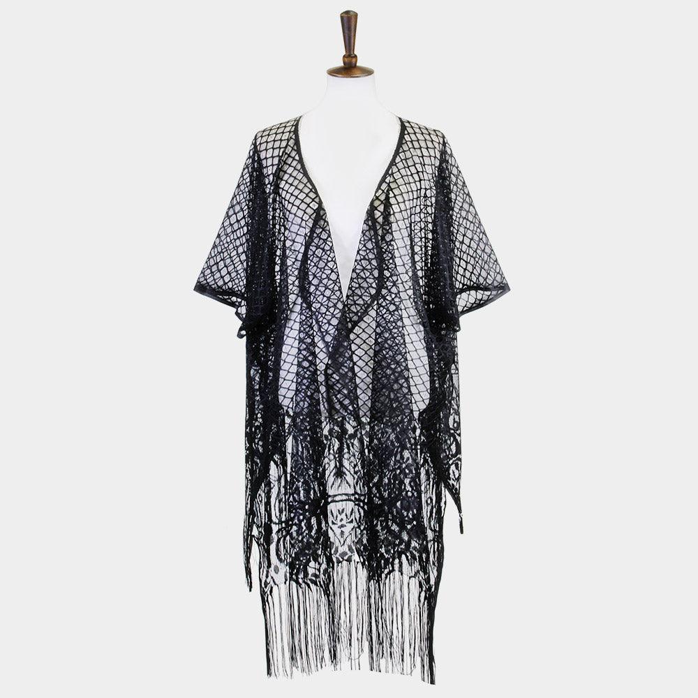 Black Heart Pattern Detailed Crochet Lace Cover Up Poncho - Jewelry Store by Erik Rayo