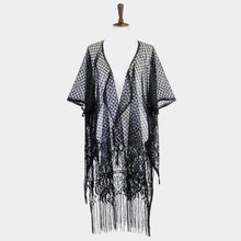 Load image into Gallery viewer, Black Heart Pattern Detailed Crochet Lace Cover Up Poncho
