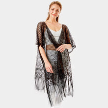 Load image into Gallery viewer, Black Heart Pattern Detailed Crochet Lace Cover Up Poncho
