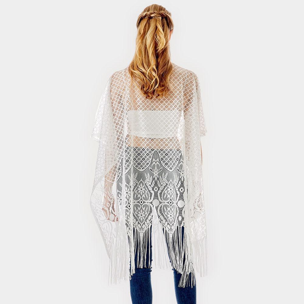 White Heart Pattern Detailed Crochet Lace Cover Up Poncho - Jewelry Store by Erik Rayo