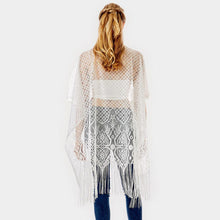 Load image into Gallery viewer, White Heart Pattern Detailed Crochet Lace Cover Up Poncho
