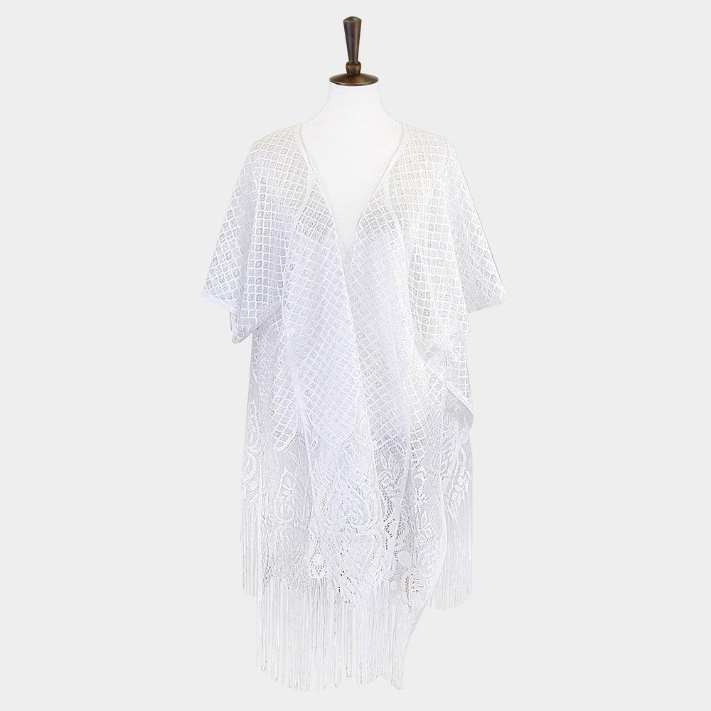 White Heart Pattern Detailed Crochet Lace Cover Up Poncho - Jewelry Store by Erik Rayo