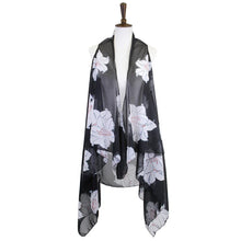 Load image into Gallery viewer, Black Lily Flower Patterned Chiffon Cover Up Vest
