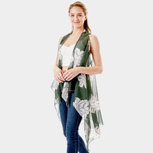 Load image into Gallery viewer, Green Lily Flower Patterned Chiffon Cover Up Vest
