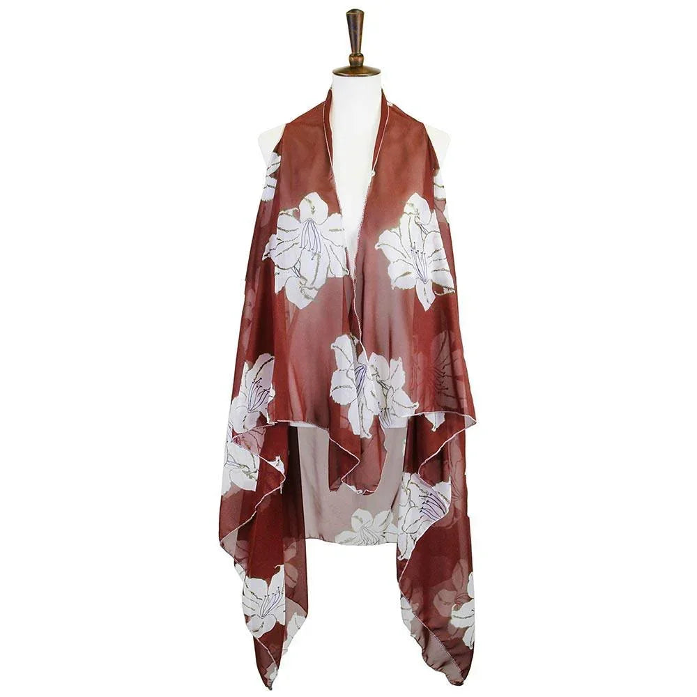 Red Lily Flower Patterned Chiffon Cover Up Vest - Jewelry Store by Erik Rayo