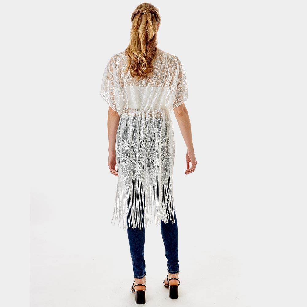 White Paisley Crochet Lace Fringe Cover Up Poncho - Jewelry Store by Erik Rayo