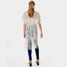 Load image into Gallery viewer, White Paisley Crochet Lace Fringe Cover Up Poncho
