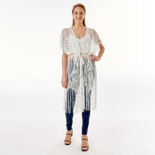 Load image into Gallery viewer, White Paisley Crochet Lace Fringe Cover Up Poncho
