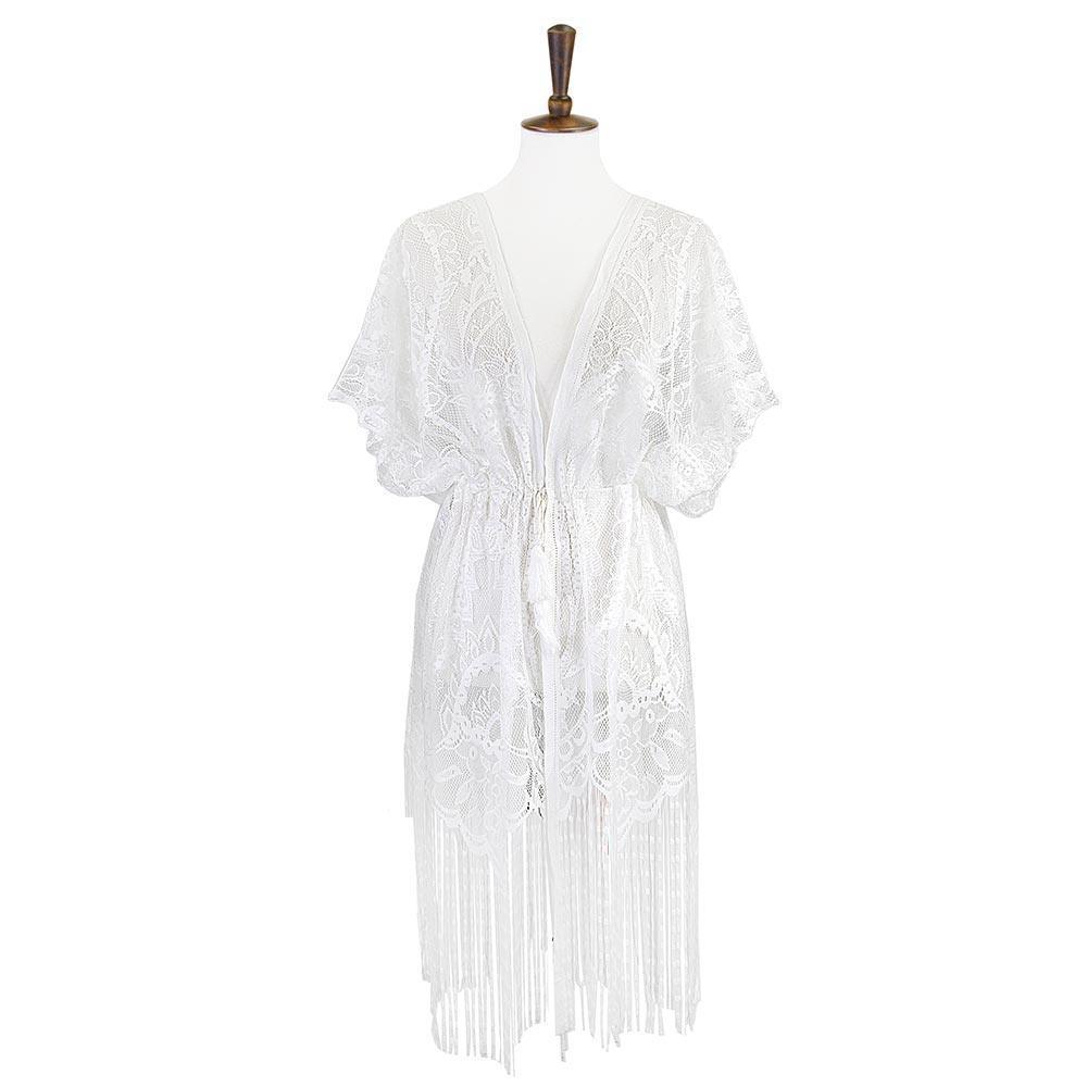 White Paisley Crochet Lace Fringe Cover Up Poncho - Jewelry Store by Erik Rayo