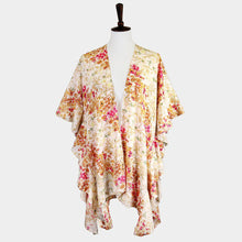 Load image into Gallery viewer, Beige Flower Printed Ruffle Sleeves Cover Up Kimono Poncho
